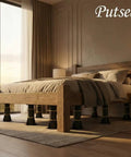 Rock Solid 4 Pack Adjustable Bed Support Legs 8.5 To 13 Inch Heavy Duty Center Support stabilizers under a wooden bed.