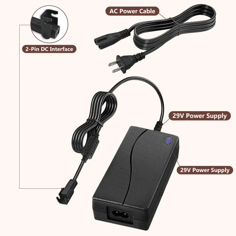 Heavy Duty 29V 2A Power Supply For Electric Recliners And Lift Chairs With LED Indicator Light, showing adapter and AC power cable.