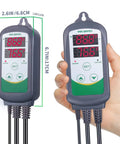 Hand holding Smart WiFi ITC308 Digital Temperature Controller For Home Brewing, Fermentation, showing size and LED display.