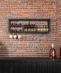 Wall Mounted Wine Rack With Dual Layer Iron Shelf Storing Inverted Bottles And Hanging Glassware Dope Industrial Decor For Your Next Weekend Kickback Collection with wine and glass storage on a brick wall.