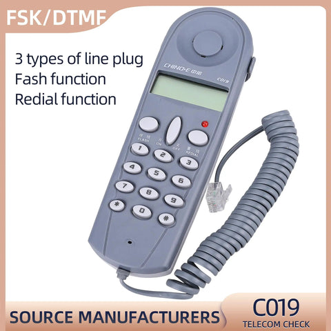 Phone Line Tester Kit for Linemen With Three Plug Types, Grab And Go Cable Set With Connectors And Joiner, FSK And DTMF Caller ID, Easy On Off Hang Up Button, Quick Line Fault Check Tool for Field Work, gray handset with coiled cord