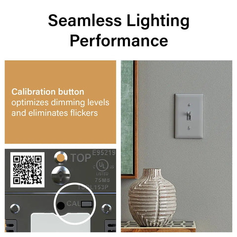 Calibration button for Top Shelf Buttery Smooth Toggle LED Dimmer Light Switch featuring Advanced Flicker Free Tech.