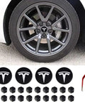 Tesla Model 3 Y S X Wheel Hub Caps Center Covers Matte Silver 4 Pack Dope Upgrade For Durable Rustproof Dustproof Scratchproof Protection And Sleek Head Turning Look installed on car wheel with hub caps and lug nut covers.