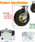 Heavy Duty Swivel Casters With Thick Rubber Wheels And Precision Ball Bearings dimensions, showcasing 7in, 10in, and 12in sizes.