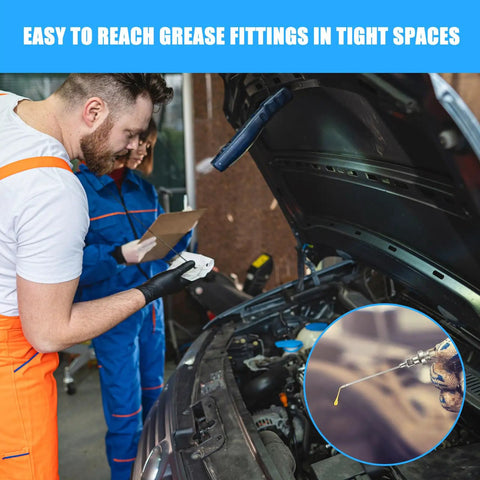 Mechanics using Heavy Duty Grease Needle Dispensing Tool Kit With Steel Tips For Pro Grade Precision Lubrication under car hood