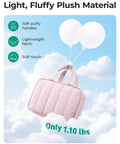 Light pink travel toiletry bag for women with hanging hook, waterproof cosmetic organizer, dual zip compartments, floating with balloons.