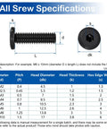 M6 x 15mm Flat Head Hex Socket Screws Heavy Duty 304 Stainless Steel specification chart showing dimensions and details.