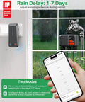 3 Zone WiFi Sprinkler Timer With 984 Ft Range and 3 Outlet Smart Water Timer for Garden Hoses, smartphone app display.