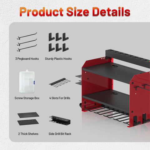 Cordless Tool Holder Wall Mount With Charging Station For Garage Or Workshop, Heavy Duty Tool Organizer Shelf With Power Strip