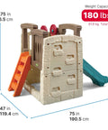 Woodland Climber II Kids Playset With Toddler Slide And Climbing Wall, Backyard Outdoor Playground dimensions and weight shown