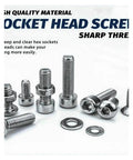 880 Pcs M2 M3 M4 M5 Stainless Steel Hex Socket Cup Head Screws and Bolts Kit for machinery assembly, shown with washers