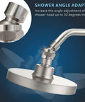 Solid Brass Shower Head Swivel Ball Joint Adapter For Adjustable Angle And Universal Connector Fits Fixed Handheld And Rain Showers, brushed nickel finish on shower arm