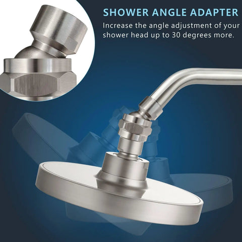 Solid Brass Shower Head Swivel Ball Joint Adapter For Adjustable Angle And Universal Connector Fits Fixed Handheld And Rain Showers, brushed nickel finish on shower arm