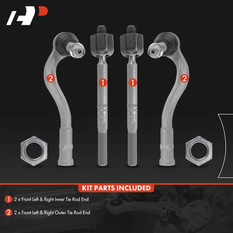Front Inner And Outer Tie Rod End Kit Replacement For Audi A4 A5 S5 Quattro Models To Fix Uneven Tire Wear And Keep Your Steering Tight And Responsive 2017 2018 2019 2020 2021 2022 2023, 2 inner 2 outer ends