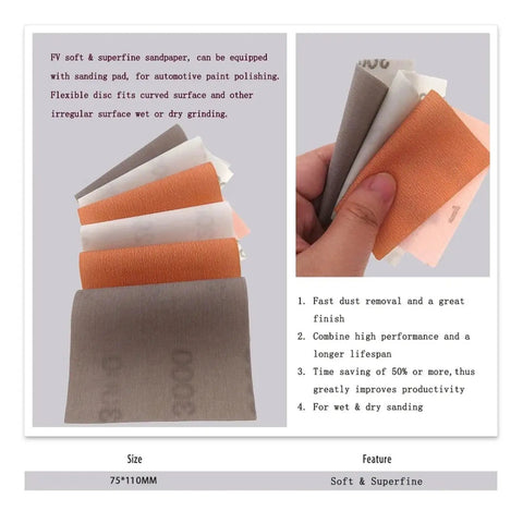Super Fine 1200 Grit Hook Loop Sanding Discs With Dust Vent And Grip Backing For Wet Dry Polishing Sanding Papers To Smooth Surfaces Fast And Easy Without Tools, shown in hand, flexible for wet/dry use.