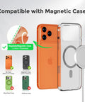 iPhone with clear case showing compatibility with Powerful 25W Magnetic Wireless Charger Two Pack With Qi Two Point Two Fast Wireless Charging Pad.