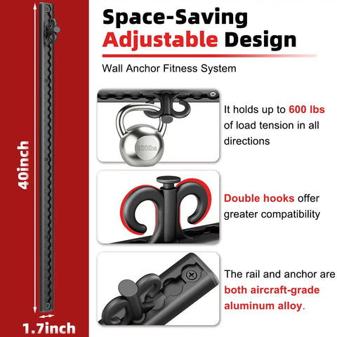 Crush Your Daily Reps With This Solid 40 Inch Adjustable Resistance Band Wall Anchor Featuring 37 Locking Positions For Complete Home Gym Full Body Workout Sessions, showing adjustable design and double hooks.