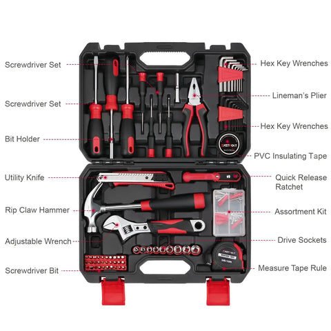 128 Piece Home Repair Tool Set For Everyday DIY, The Ultimate Homeowner Toolkit With Storage Toolbox, Claw Hammer visible