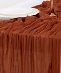 Rustic Terracotta Table Runner Hand Dyed From Breathable Cheesecloth on a table, perfect for wedding decor, 35"W x 120"L.