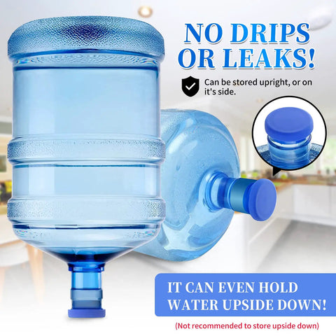 Leak Proof Silicone Replacement Caps Pack Of 6 For 5 Gallon Water Jugs No Spill Lids Fit 55mm Bottles Blue Caps in use