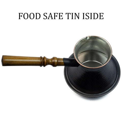 Copper Turkish Armenian Coffee Pot With Wooden Handle 27 Fl Oz 800 Ml Induction Ready Jezve Jazzve Ibrik Maker, top view