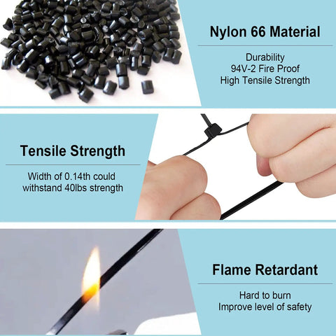 Heavy Duty Zip Ties Kit 800 Pack Assorted Sizes 4, 6, 8, 10, 12 Inch Nylon Cable Ties 50 Lbs Tensile Strength Black details