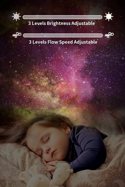 Nebula Star Projector With Effects And 15 Lighting Modes creating a soothing star nebula effect above a sleeping child.