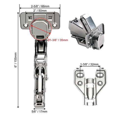 2 Pack 180 Degree Concealed Hydraulic Cabinet Hinges With 3D Adjustable Clip On Plates for Face Frame Kitchen Doors Soft Close