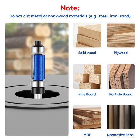 Four Piece Flush Trim Router Bit Set With Top And Bottom Bearings One Quarter Inch Shank Carbide Cutter for wood materials
