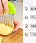 KLEENE 2-piece stainless steel crinkle cutter set with green handle for crinkle-cut fries and vegetables.