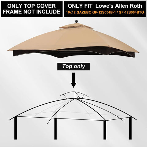 Replacement Canopy Top Only For 10x12 Allen Roth Lowes Gazebo Beige Polyester UV Protected and Water Repellent sun shelter