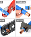 Detailed steps using Pex Crimping Tool Dual Size One Half Inch And Three Quarter Inch Heavy Duty For Copper Ring Crimping With Go No Go Gauge