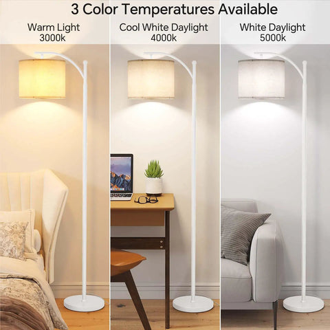 Arc Floor Lamp With Remote Control And Stepless Dimmable Bulb, Tall Gold Standing Lamp With Hanging Shade in three color temperatures