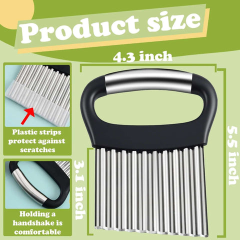 Front view of FATUXZ large potato crinkle cutter with stainless steel wavy blades and black ergonomic handle