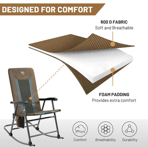 Foldable Padded Rocking Chair With A 29 Inch High Back For Outdoor Chill Sessions Easy Stand Up Heavy Duty And Portable