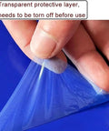 Hand peeling a transparent protective layer off a blue mat, preparing for use. Heavy Duty Adhesive Mats To Trap Dust And Grime Effortlessly Peel And Replace Sticky Floor Pads For Cleanrooms Clinics And Construction Sites No Sweat Cleanup 300 Sheets Roll.