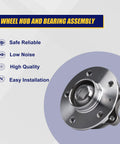 Two Piece Front And Rear Wheel Bearing And Hub Assembly For Audi 2008 2015 A4 A5 A6 A7 A8 Quattro RS5 RS7 Allroad Q5 SQ5 S4 S5 S6 S7 S8 Direct Fit Replacement Kit With OEM Quality Construction And Long Lasting Performance, front view showing safe and reliable features.