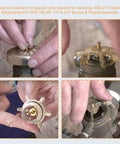 Four images showing Bonnet And Poppet Repair Kit For 765 Pressure Vacuum Breaker Backflow Preventer installation steps.