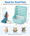 Heavy Duty 2 In 1 Hanging Hay Rack And Water Bottle Combo With Spacious Food Bowl For Bunnies Guinea Pigs Chinchillas And Little Critters Keeping Cages Clean, measuring 8x6x7 inches.
