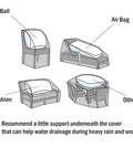 Diagram showing air bag and cushion options for Patio Furniture Cover Waterproof UV Resistant For 72 To 84 Inch Dining Table And Chair Set Beige 108 Inch By 82 Inch Beefy Heavy Duty Ripstop Fabric Outdoor Cover For All Weather Protection.