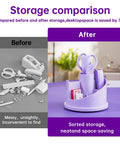 Storage comparison of Purple Desk Organizer Set All in One Office Supplies Kit Boss Desk Must Have with Rotating Pen Holder.