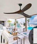 52 Inch Outdoor Indoor Damp Ceiling Fan With Remote, 3 Wood Blades In Matte Black Finish, displayed in patio setting