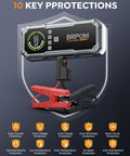 Portable 8000A Peak Jump Starter With Air Compressor for Cars And Diesel Engines showing LCD and clamps in protective design