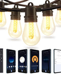 96ft Smart Outdoor String Lights With Remote And App Control Dimmable Patio Lit Vibe Lights With 30 Waterproof Edison Bulbs Music Sync