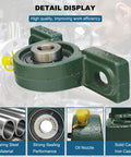 Front view of green pillow block bearing (UCP201-8) with 1/2" bore and solid cast iron base.