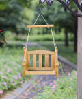 Set Of 2 Wooden Swing Bird Feeders For Outdoor Hangin With Metal Mesh Bottom, Bench Style Bird Feeders In Garden