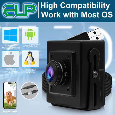 16MP USB Webcam With 180 Degree Fisheye Wide Angle Lens IMX298 Sensor UVC 2.0 Mini Box Housing 4K Web Camera for PC close-up view
