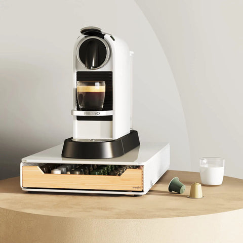 Bamboo PodStash Coffee Pod Storage Drawer Holder For Nespresso Pods 60 Pod Capacity White Modern Countertop Organizer That Declutters Your Coffee Corner And Keeps Everything In Reach