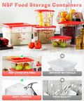 Clear 4 Quart Food Storage Container Set With Red Lids, 4 Pack Square Containers BPA Free Hot And Cold Resistant on kitchen counter