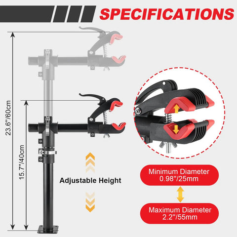 Bike Repair Stand Wall Mount Workbench Rack Clamp Height Adjustable For Road And Mountain Bikes Sturdy Iron Construction Red